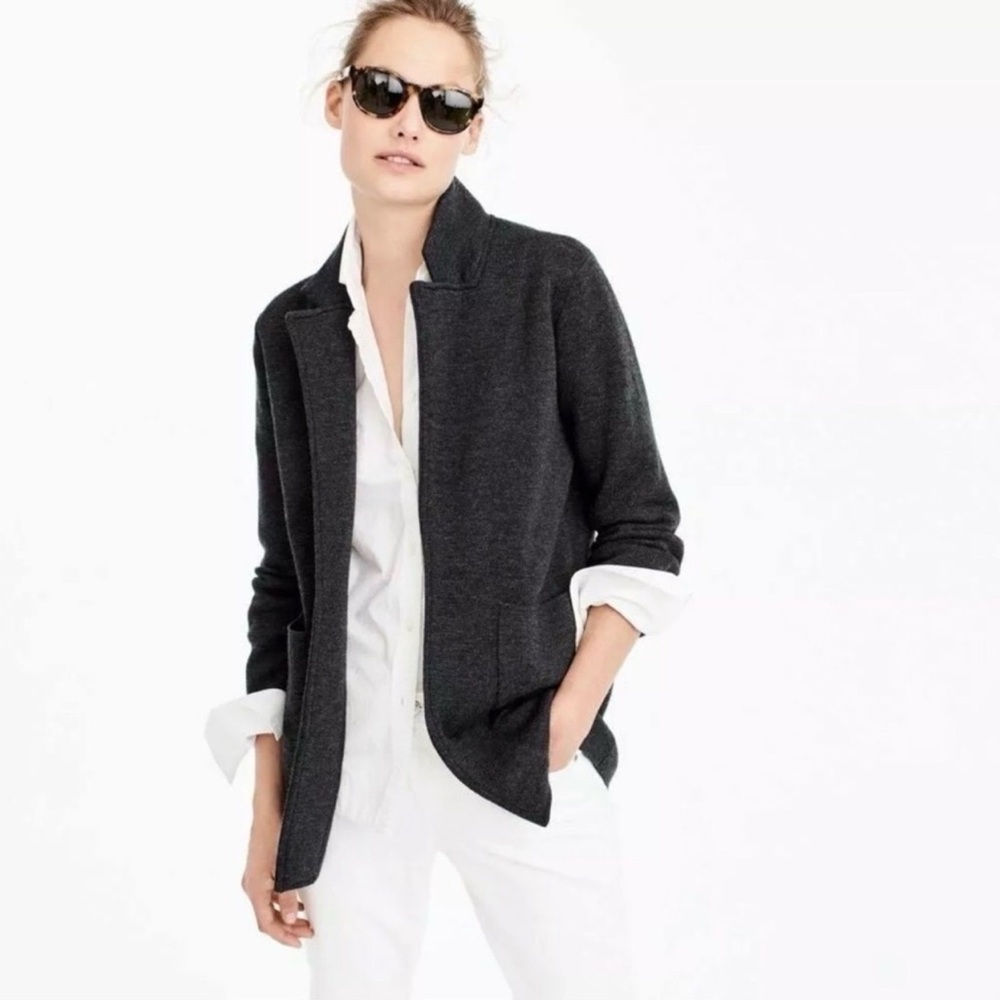 J. Crew Open-front sweater-blazer‎ Sz L Charcoal